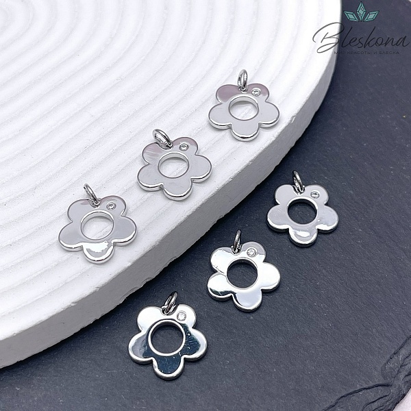 15,5 мм Цвет серебро, Подвеска Цветок с цирконом