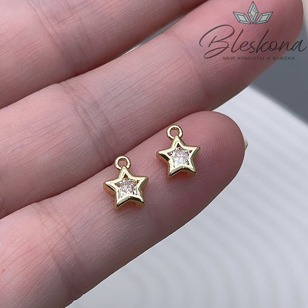 6,3*8,3мм, Цвет золото, Подвеска Звезда мини циркон 